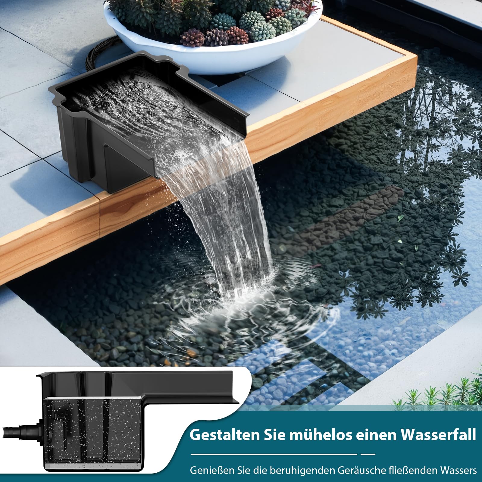 Teich Wasserfall, 20 cm breiter Wasserfall Garten für Wasserspiel und Bachlauf, Schwarz