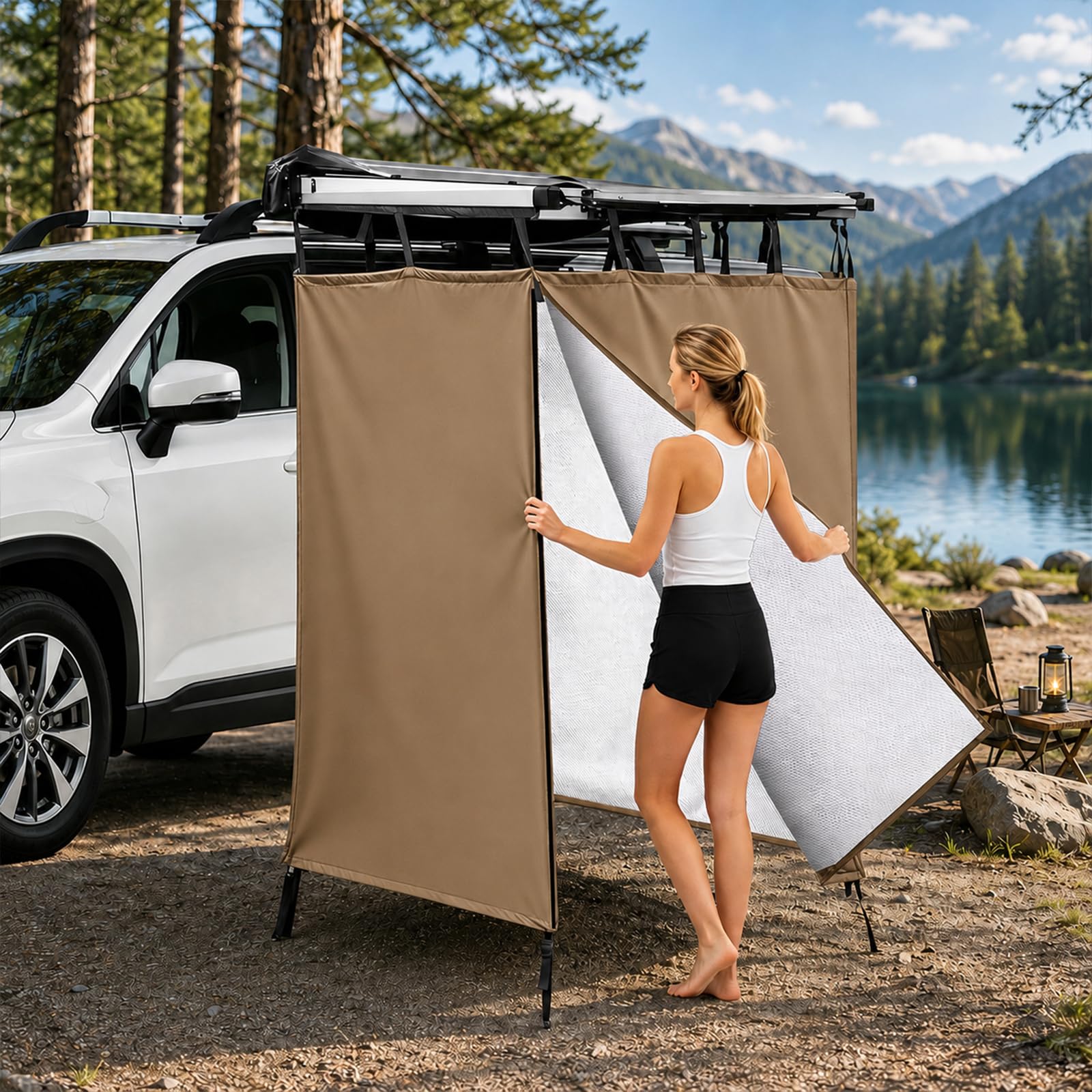 Duschzelt Camping, Oxford Wasserdicht Toilettenzelt, PrivatsphäRe SchutzräUme FüR Outdoor Campingdusche, Unverzichtbar Offroad ZubehöR, Aluminium&Stark ReißFest, Montiert Auf DachträGer Universal