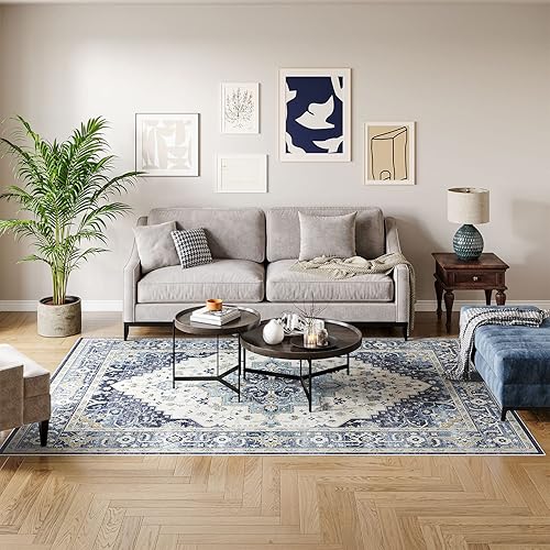 Miniatura 2 de Dripex Alfombra lavable de 6 x 9 pies, estilo bohemio, resistente a las manchas y al agua, plegable, delgada, vintage, alfombra de piso de lana