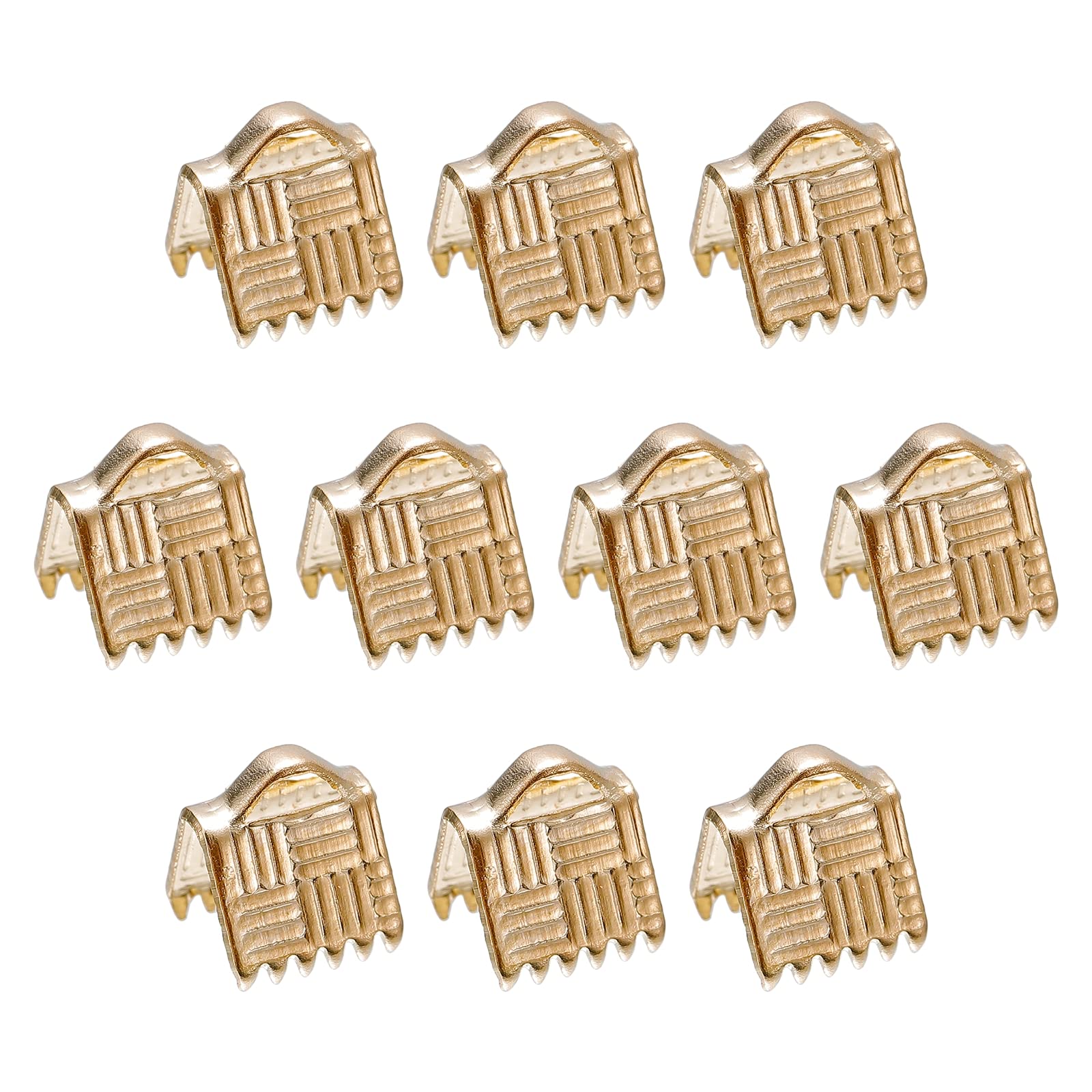 sourcing map 200Pcs Ribbon End Crimp Clamps, 6mm Stripe Texture Pinch Cord End Clasps for DIY Bracelet Making, Gold Tone