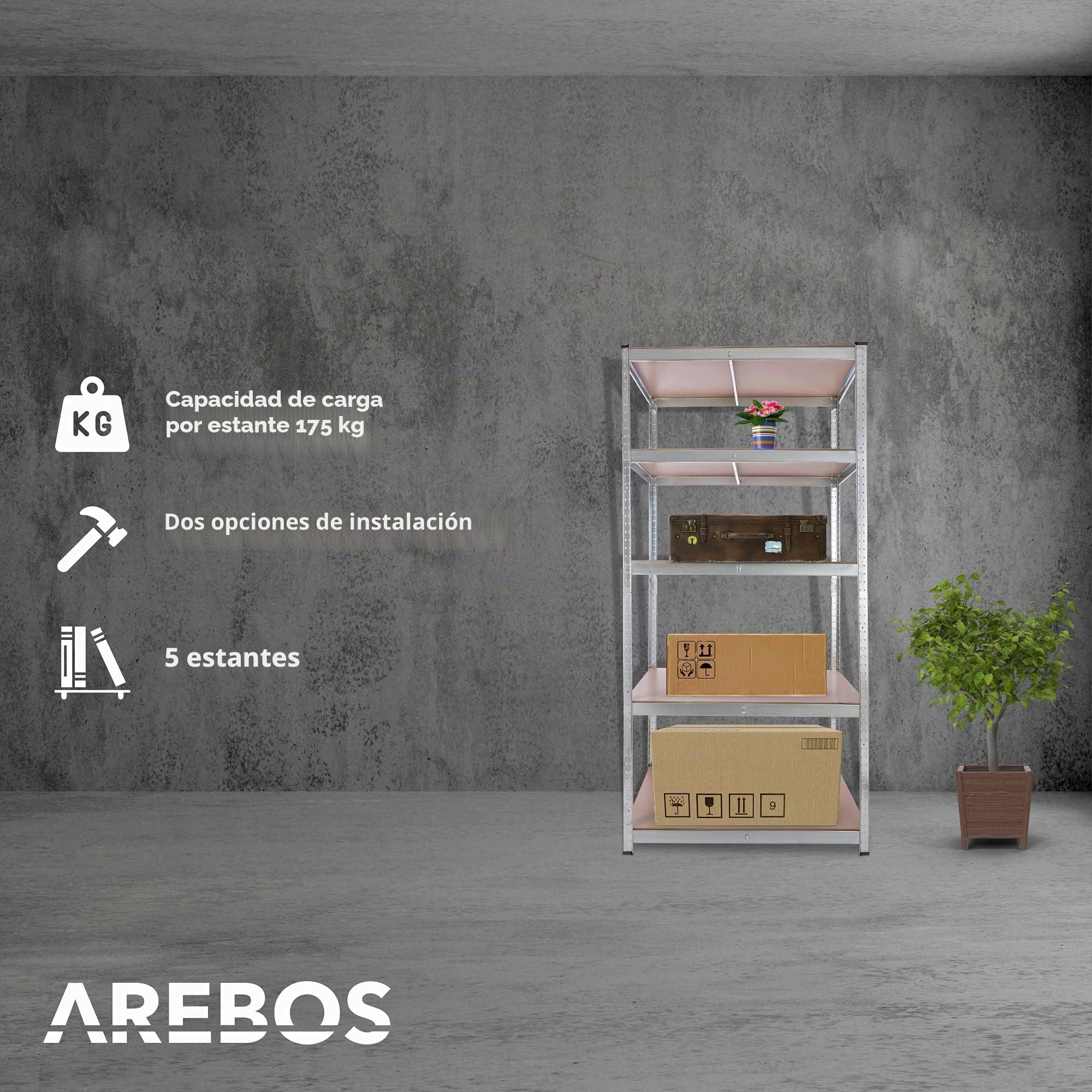 Arebos Estanteria Metalica | Estanterias Almacenaje 200x90x60cm | 875 kg | Estanterías Metálicas | Estanterias Metalicas Almacenaje | 5 Baldas