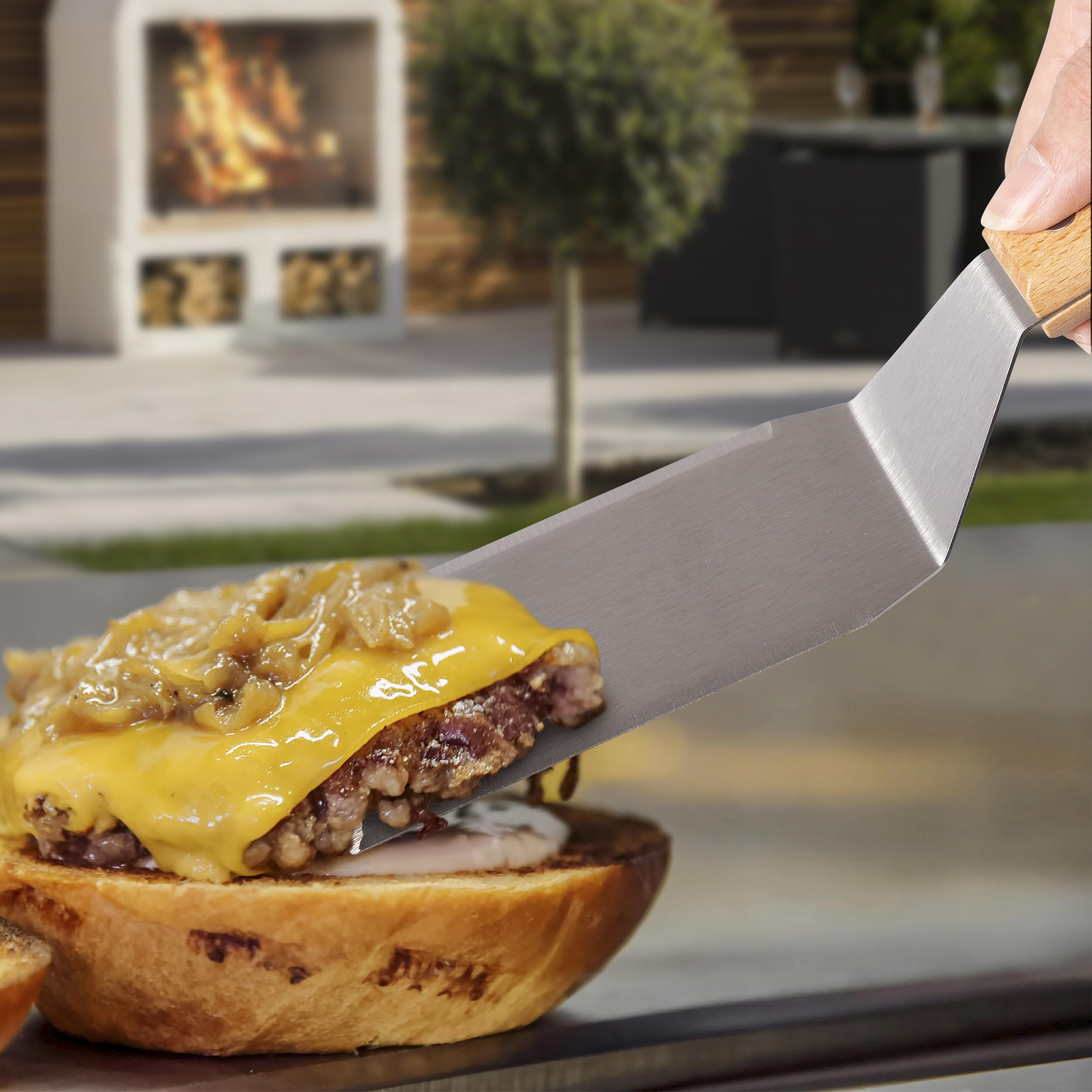 ONVAYA® Burger Set ǀ 8 Teile inkl. Edelstahl Burgerglocke und Smash Burgerpresse ǀ Smash-Burger-Set mit Grillmatte, Wender und Schmelzglocke ǀ Burger Smasher ǀ Grillglocke