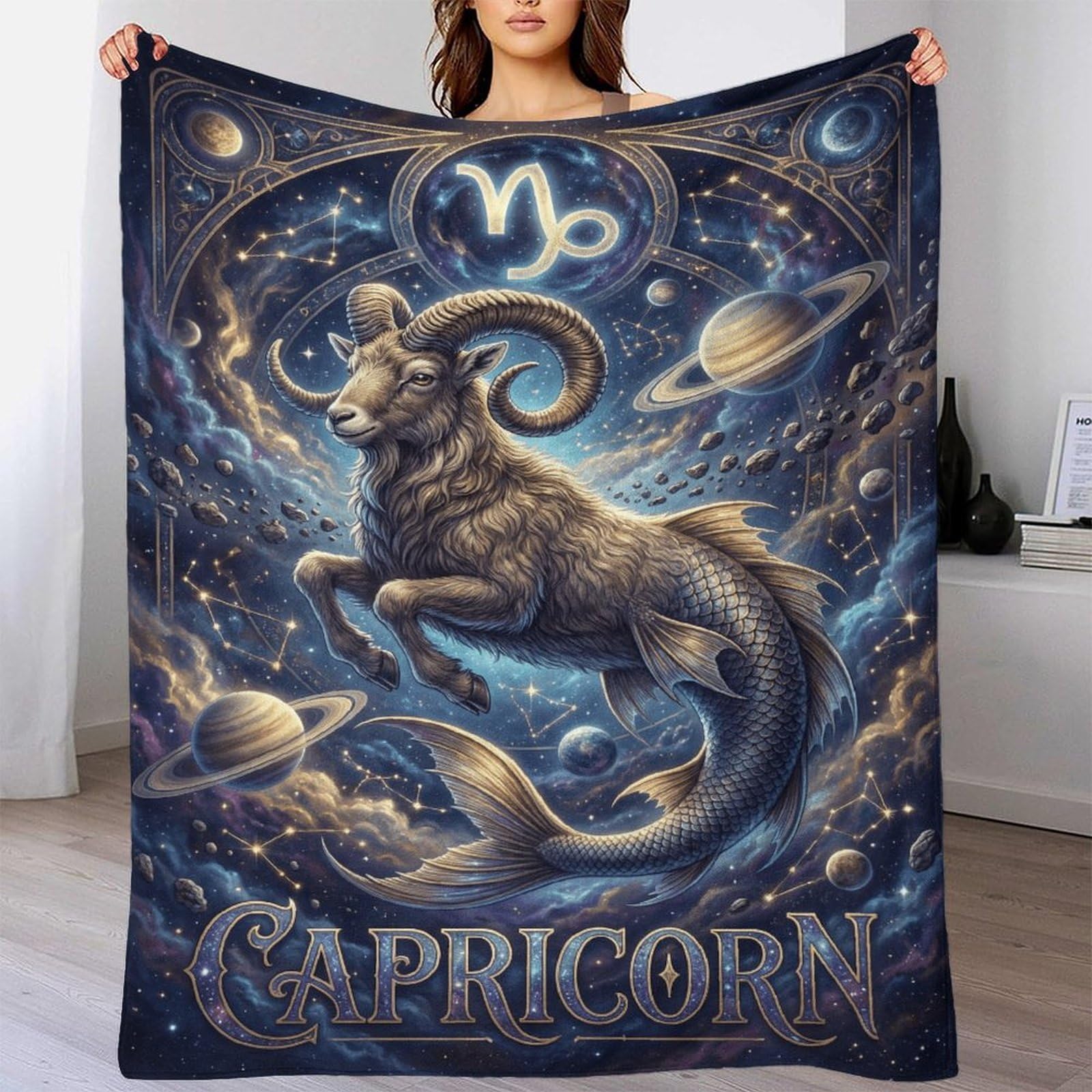 W7C8U2X3 Capricorn Zodiac for for Flannel Throw Blanket, Reading Couch Use