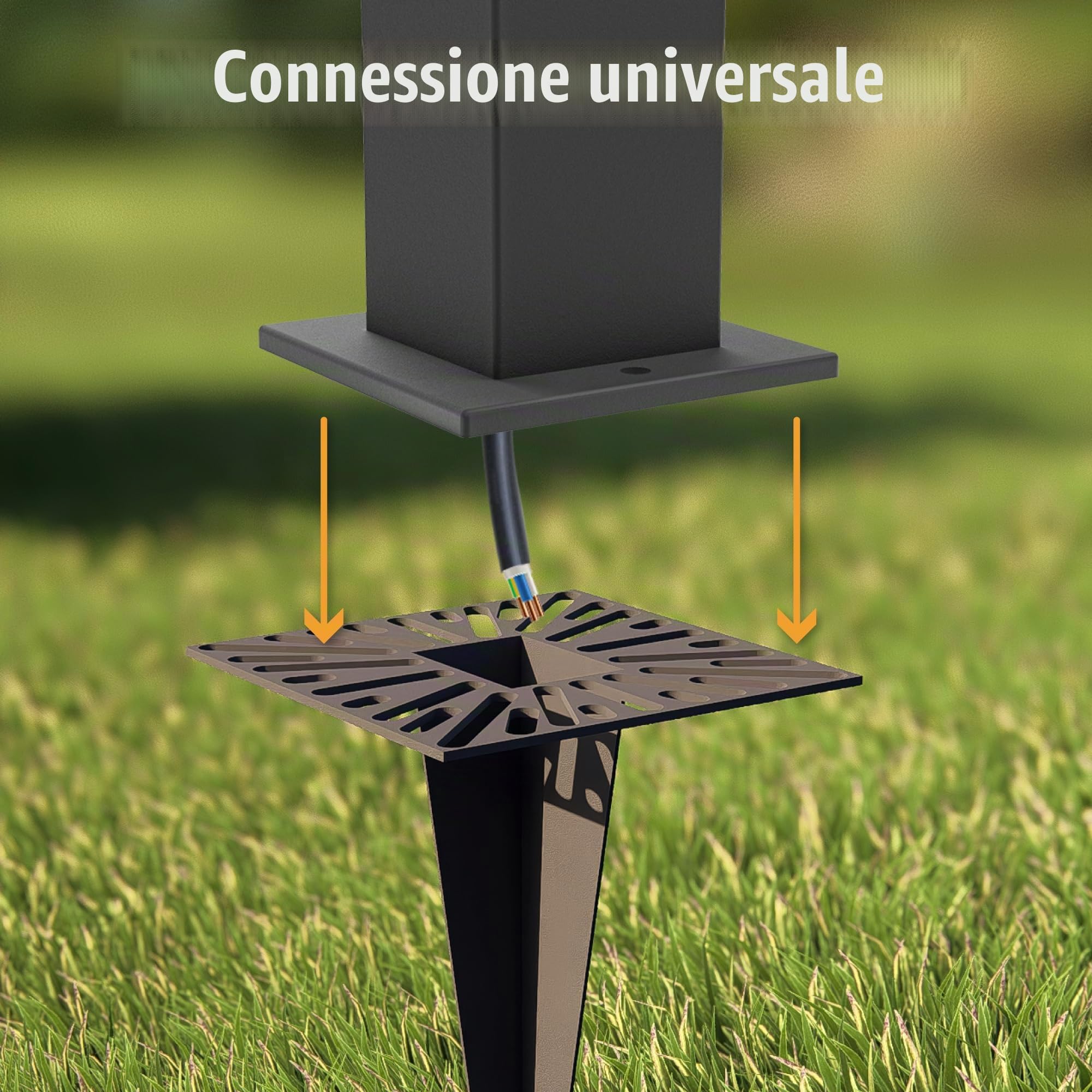 SSC-LUXon HAUKI - Set di 4 supporti da terra universali per illuminazione esterna, pali da giardino, lampioni e faretti, in alluminio nero opaco