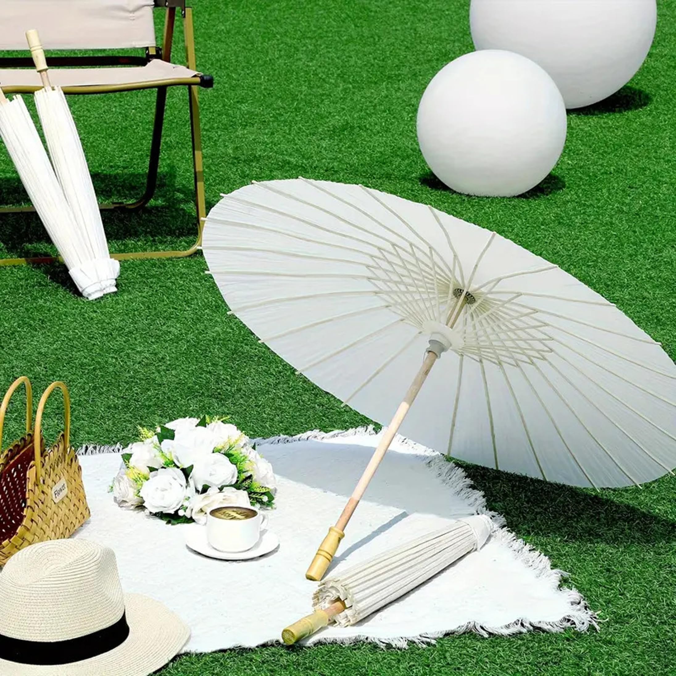 Sonnenschirm Papierschirme, 6 Stück, Hochzeitsschirme für Gäste, Sonnenschutz & dekorative Sonnenschirme für Hochzeit, Weiß, Durchmesser 84 cm