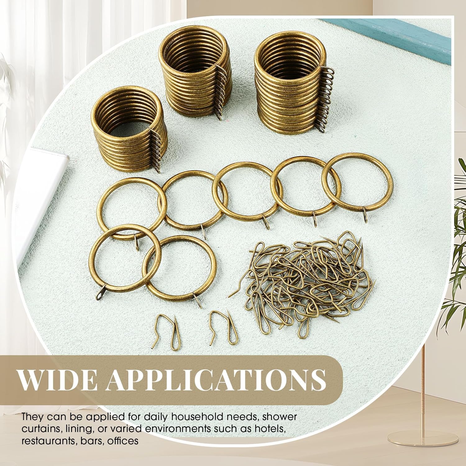 DoubleFill 40 Pieces 2 Inch Inner Diameter Metal Curtain Rings with Eyelets Drapery Rod Rings Decorative Compatible with up to 1 1/2" Drapery Rod(Bronze)