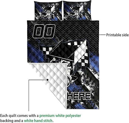 Miniatura 3 de OhaPrints Juego de cama personalizado de carreras, manta y fundas de almohada con bandera de carreras de tierra y fundas de almohada, nombre y