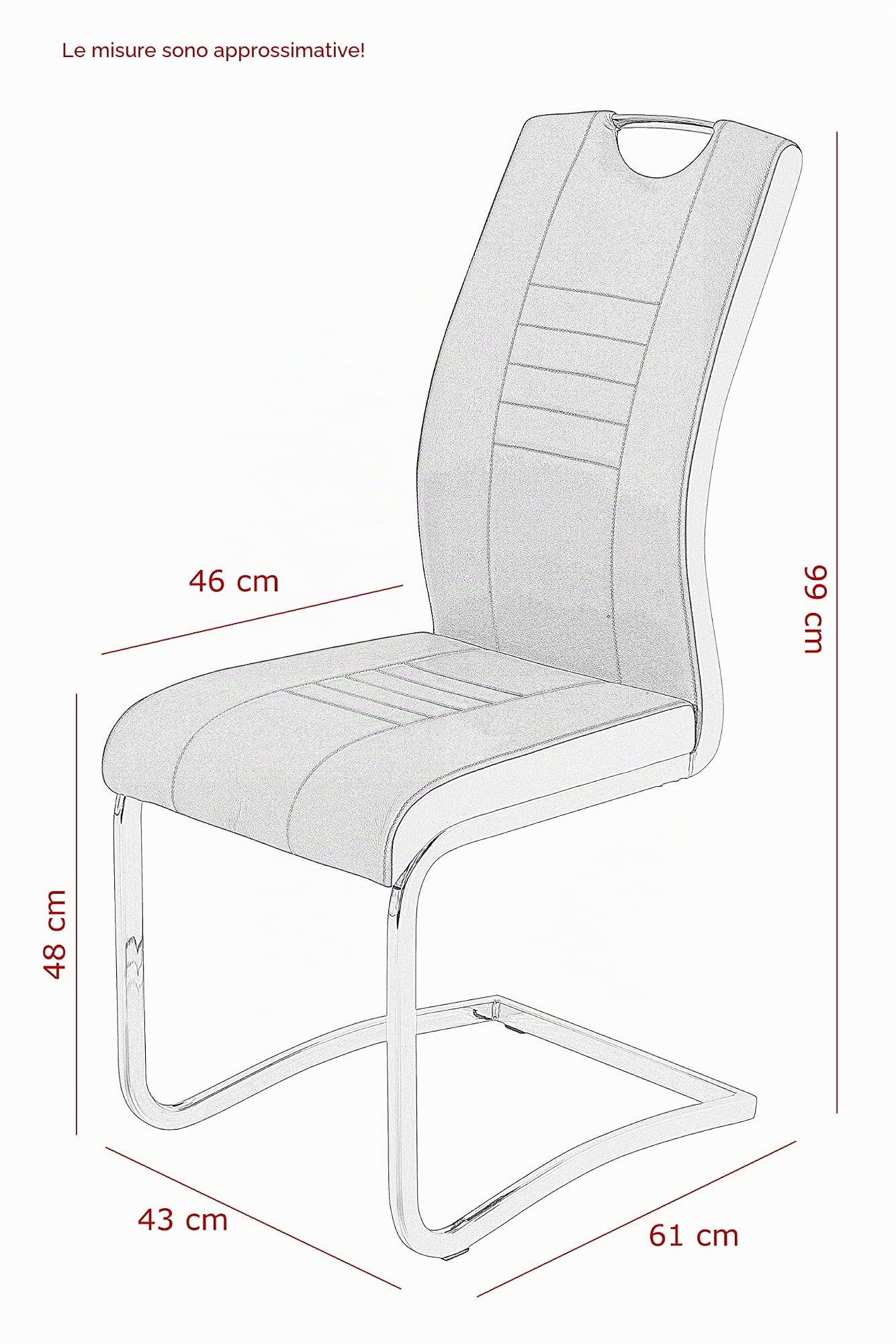 Hela Tische, Tabea - Set di 4 sedie cantilever in similpelle, colore nero/bianco, foro di impugnatura, struttura in metallo cromato, 43 x 61 x 99 cm
