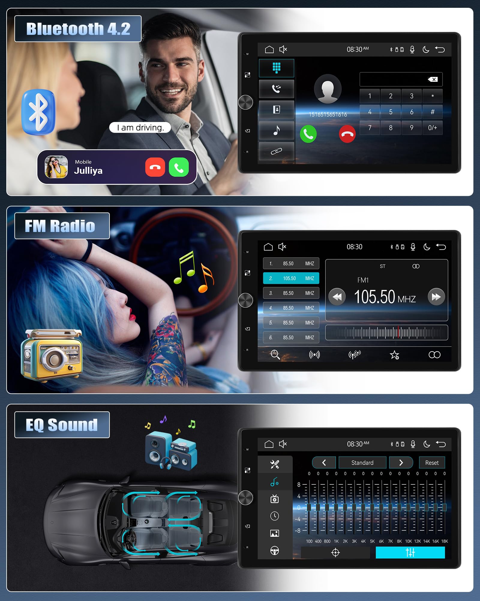 CAMECHO Autoradio 1 Din A-pple Carplay Android Auto con Telecamera Posteriore, 10.4 Pollici Schermo Girevole 2.5D 800 * 1280 Touchscreen Radio con FM Bluetooth EQ Specchio Link + Volante di Controllo