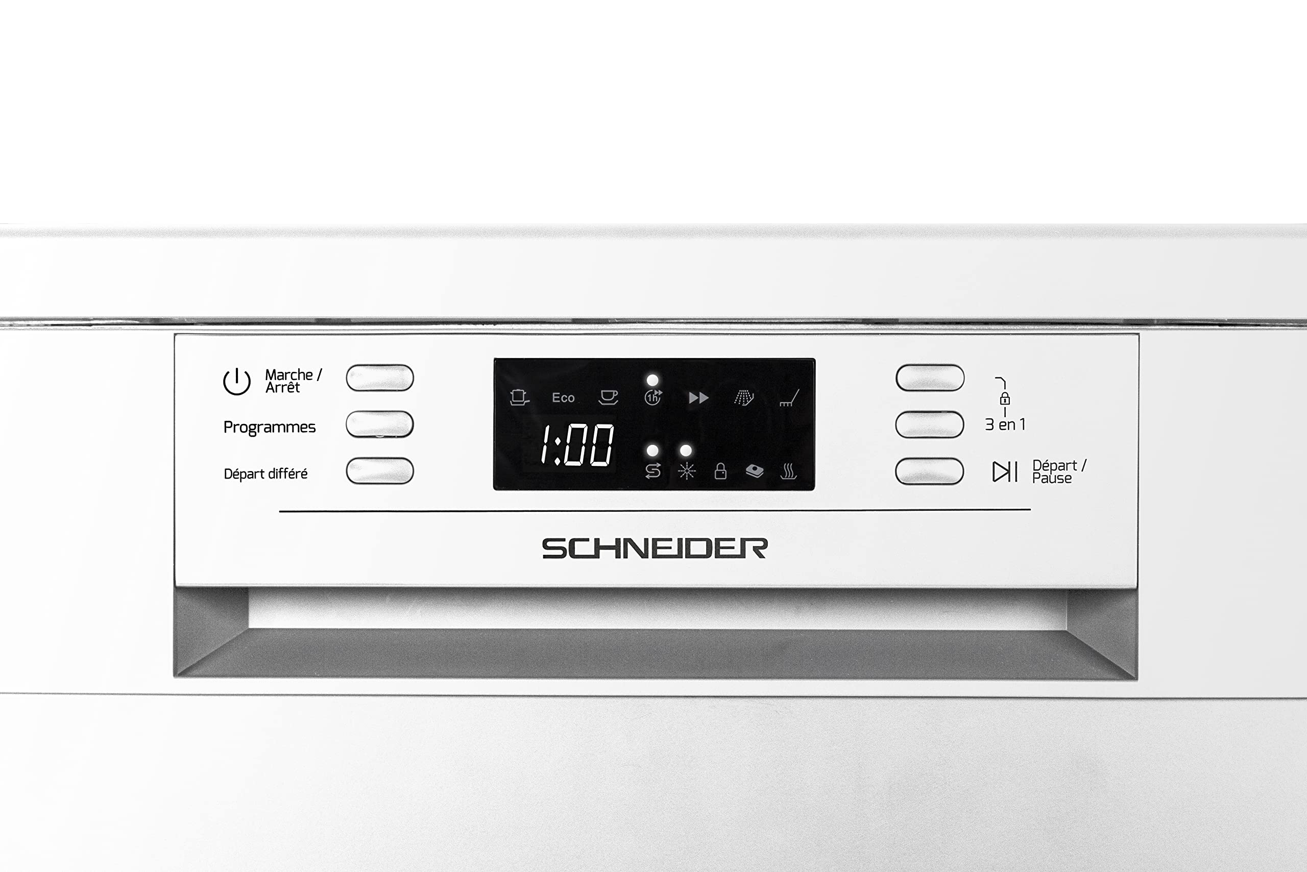 SCHNEIDER SCDW1542IDW, Lave vaisselle, Pose libre, 15 couverts, Tiroir à couverts, Départ différé, 6 programmes, Pieds réglables, Moteur inverter, 42Db, Blanc