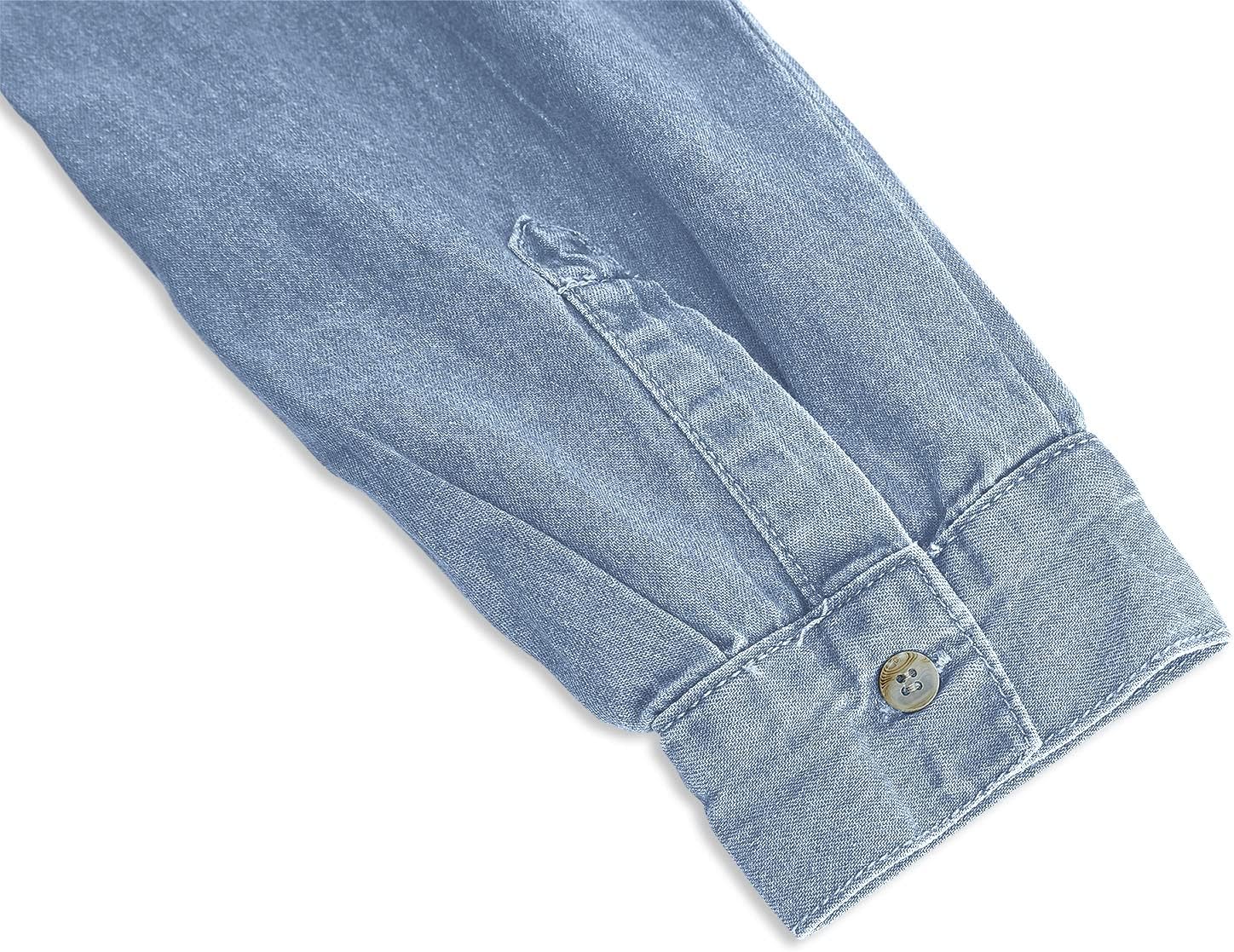 imesrun Womens Button Down Denim Shirt Chambray Casual Long Sleeve Collared Boyfriend Jean Jacket Shacket with Pockets - Image 6