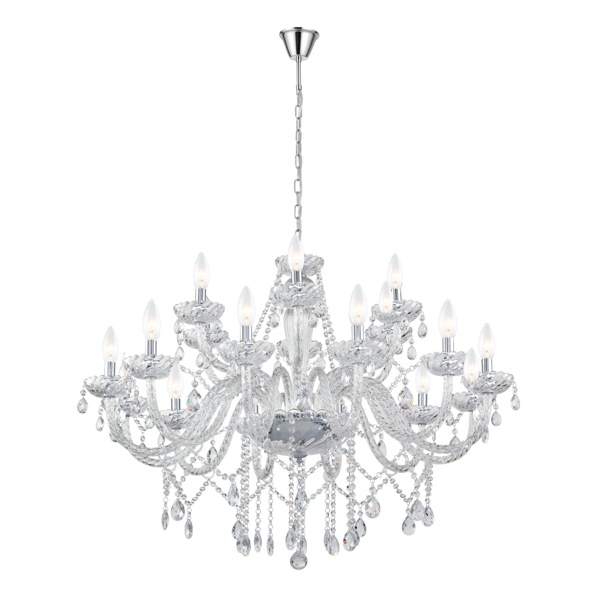 Eglo Lámpara colgante Basilano 1, candelabro vintage de 18 luces | estilo shabby chic, lámpara suspendida de acero y vidrio cromado, transparente, lámpara para mesa de comedor y salón con E14