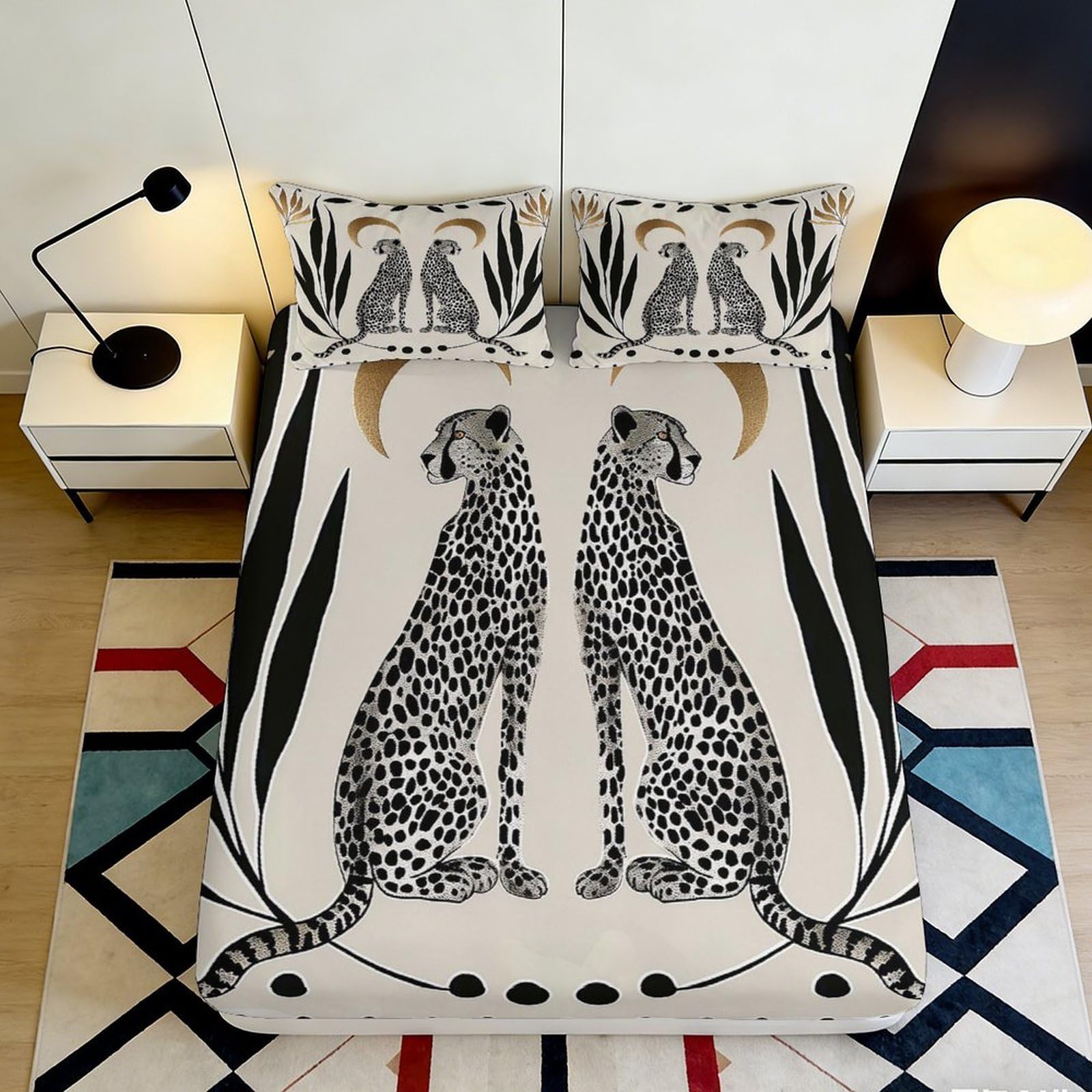 Dhbaneiok Style-9 3D Printed Leopard Botanical Fitted Sheet Microfiber Anti-Slip Bed Cover For Bedroom Guest Room Decor 90X200x25cm