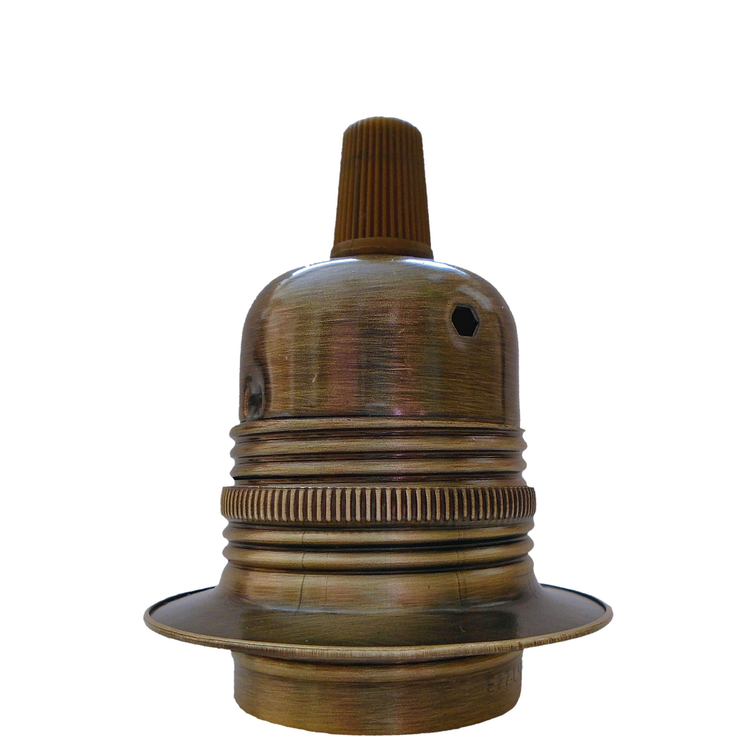 Edison Screw (E27) Metal and Ceramic Earthed Lampholder in Antique Brass Finish with Nylon Cord Grip