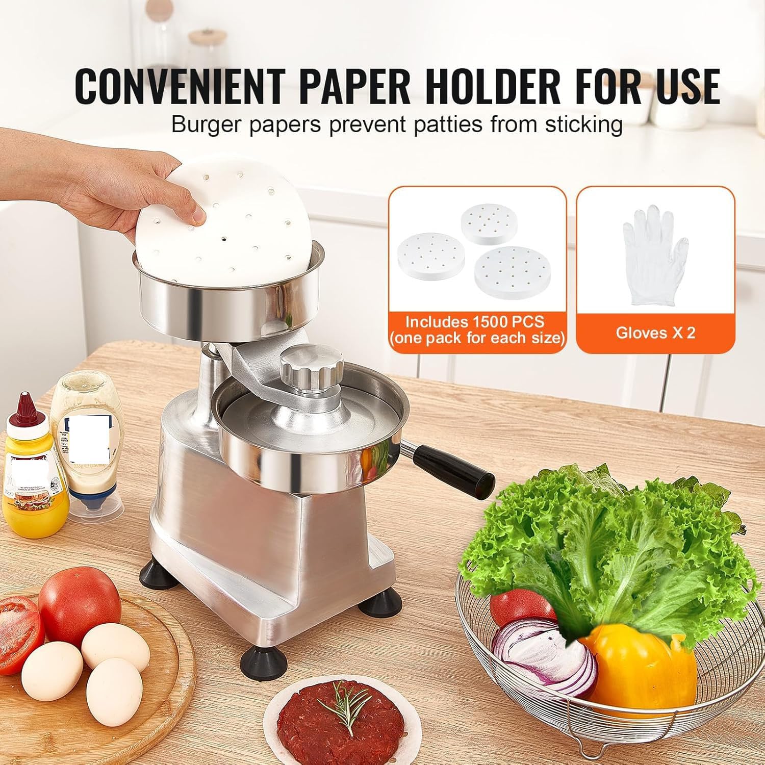 Burger Press Robuster Hamburger-Patty-Maker mit 500 Pergamentpapierbögen für einfaches Kochen und perfekte Rindfleisch-Patties