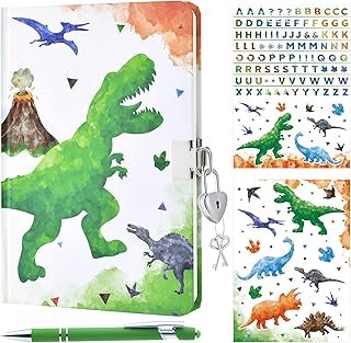 WERNNSAI Watercolor Dinosaur Journal Set - Luminous Notebook Gift for Boys Kids School Travel Private Diary Hardcover A5 Lined Memos Writing Drawing Notepad Ballpoint Pen Stickers with Lock and Keys