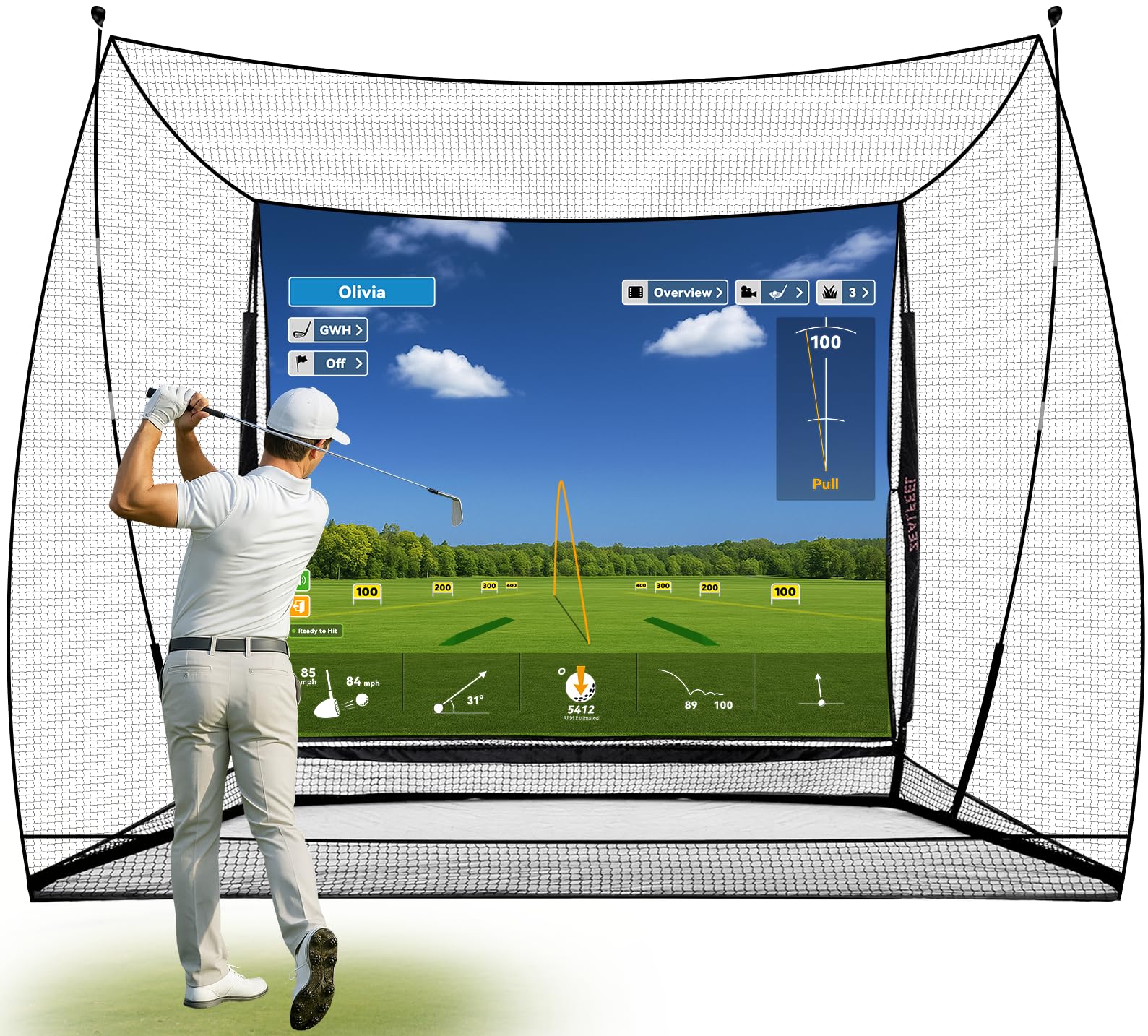 ZEALFEEL Golf Simulator Cage with Side Barriers