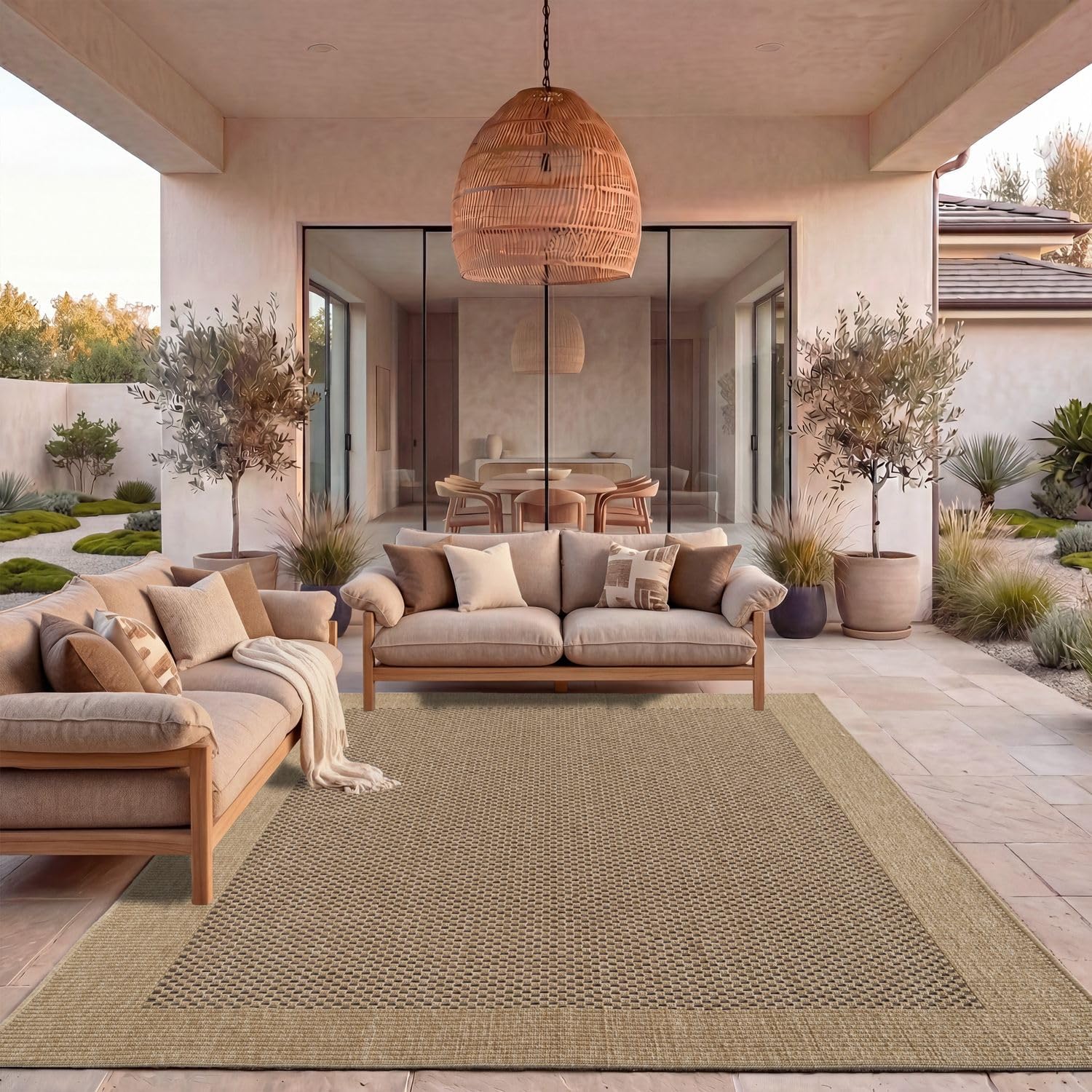TT Home Teppich Für In- & Outdoor Balkon Küchenteppich Unifarben Sisal Design Bordüre