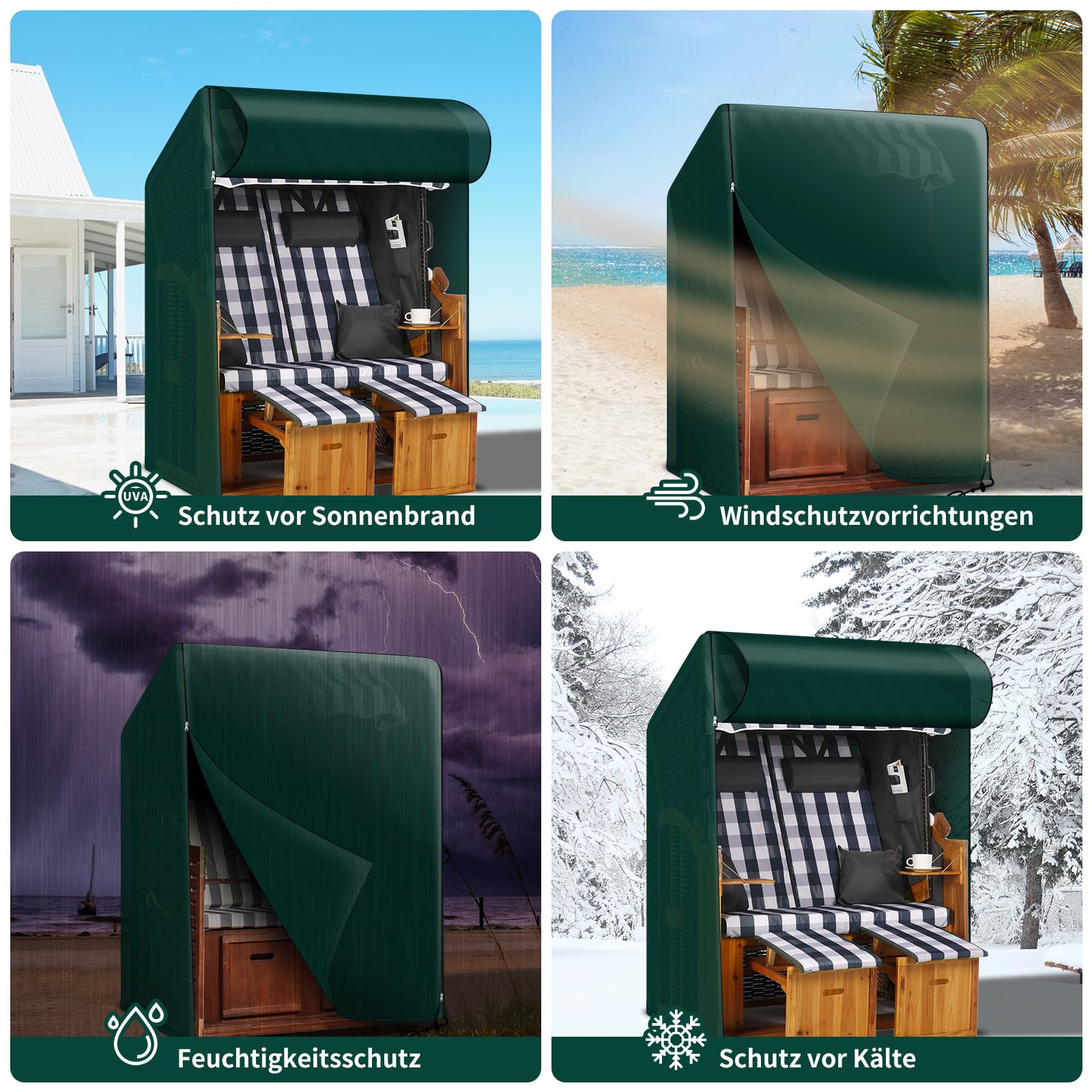 Fodera Protettiva Invernale Per Poltrona Da Spiaggia, Impermeabile E Antivento, Con Cerniera E Coulisse, 125x90x135/165 Cm - 2