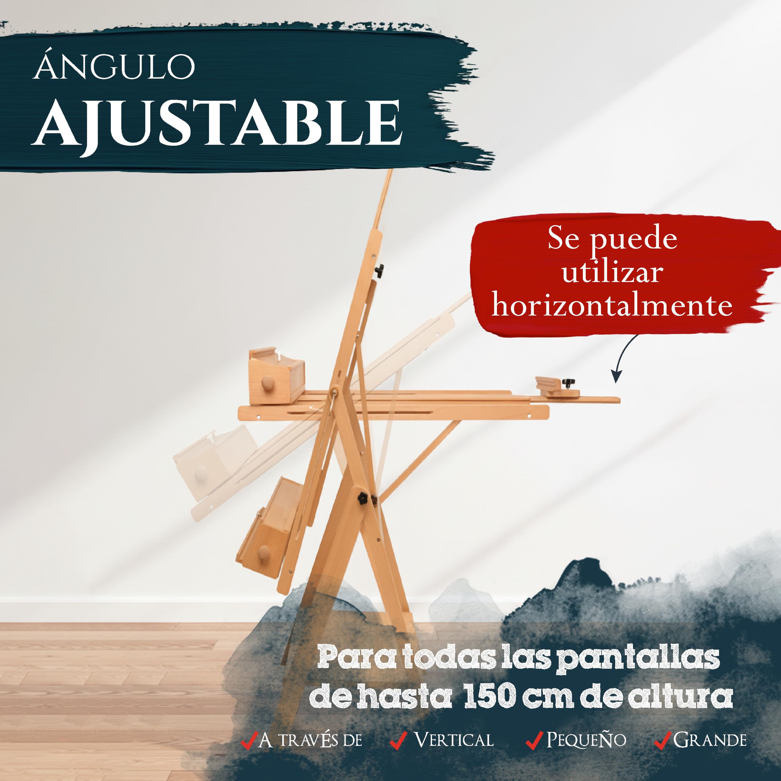 Artina caballete de pintura de estudio profesional para lienzos madera haya | maciza de plegable de altura regulable para hasta 150cm artista grande bastidor Napoli