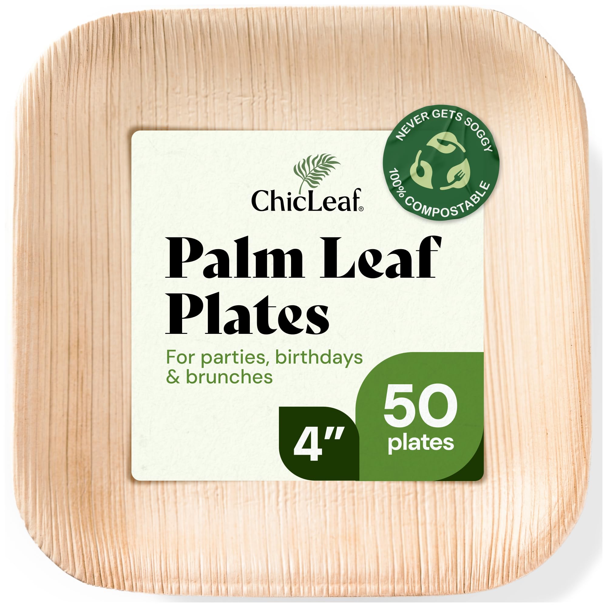 Chic Leaf Compostable Palm Leaf Plates & Cups Set - 10 In & 7 In Pack of 45, Natural - Biodegradable Tableware & Disposable Plates & Cups - Durable Bamboo Utensils