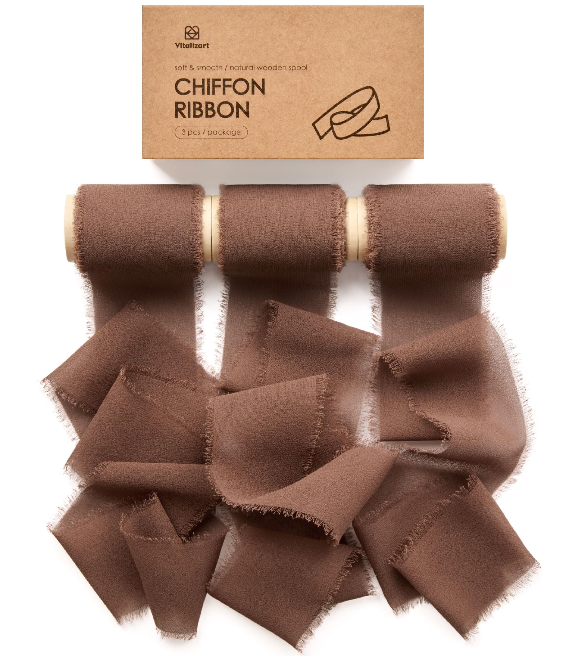 Vitalizart Chiffon Ribbon Brown 2" x 15 Yd Wide Gift Ribbon