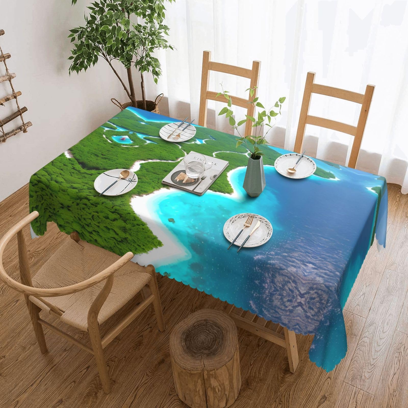 HLBSDM an Island in The Ocean Square Lace Tablecloth, 54x72 Inch Restaurant Decorative Tablecloth, Party Banquet Indoor and Outdoor Universal Tablecloth