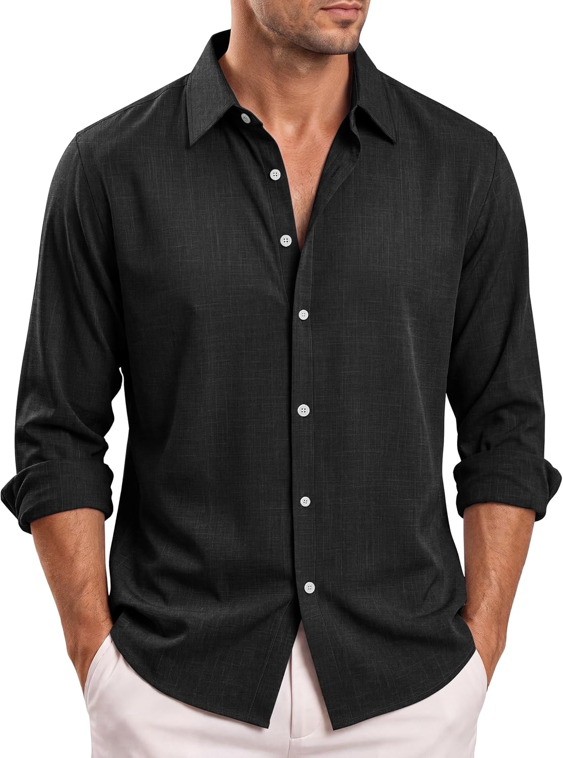Cotrasen Mens Collared Button Down Dress Shirt Untucked Long Sleeve Shirts