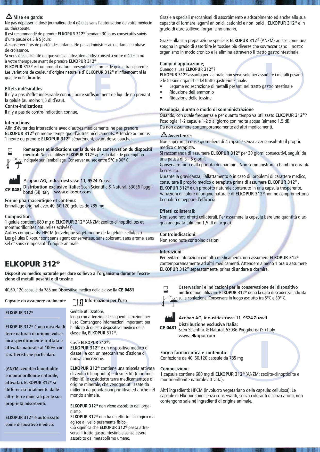 SCEN Elkopur312 - Zeolite Pura Attivata - 60 Capsule - 30 Giorni Di Trattamento Detox, Dispositivo Medico Classe 2A, Fiscalmente Detraibile,