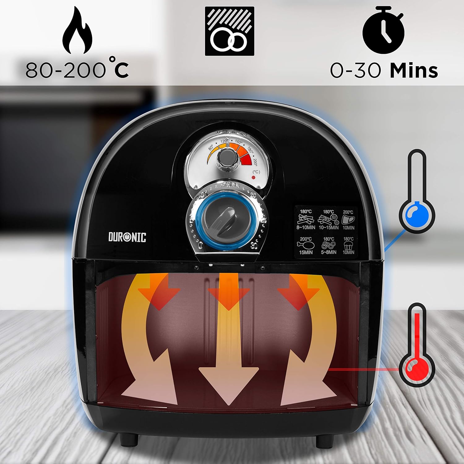 Duronic AF1 /BK Friggitrice ad Aria 1500 W – Friggitrice senza olio – Robot da cucina multifunzionale per friggere con libro di ricette - Ideale per friggere, grigliare, arrostire e cottura al forno Duronic AF1 /BK Friggitrice ad Aria 1500 W – Friggitrice senza olio – Robot da cucina multifunzionale per friggere con libro di ricette - Ideale per friggere, grigliare, arrostire e cottura al forno