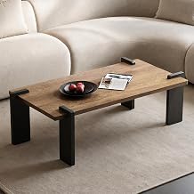 Rectangle Coffee Table for Living Room, 46.5" Mid Century Modern Center Table with Thickened Top, Unique Rustic Brown Engineered Wood Tea Table, Walnut & Black Two-Tone Finish