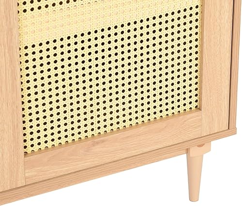 Miniatura 6 de Goujxcy Aparador de ratán para buffet, armario de almacenamiento de cocina con puertas decoradas de ratán, armario de almacenamiento para bar,