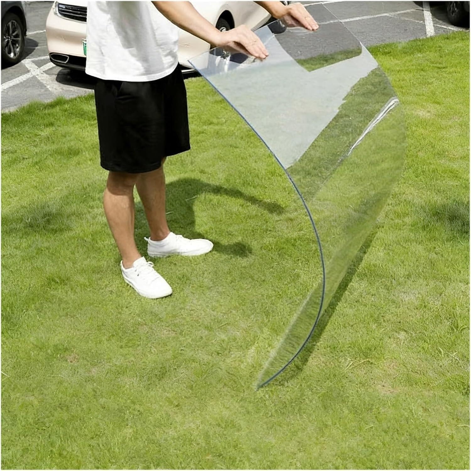 Clear Polycarbonate Sheets,Plastic Roof Panel,Weather-Resistant and Transparent Greenhouse Roofing Sheets,UV Protection Rain Outdoor Awning Covers,Glass Replacement,Easy Cut(Thick-1mm,6 x 32.8ft)