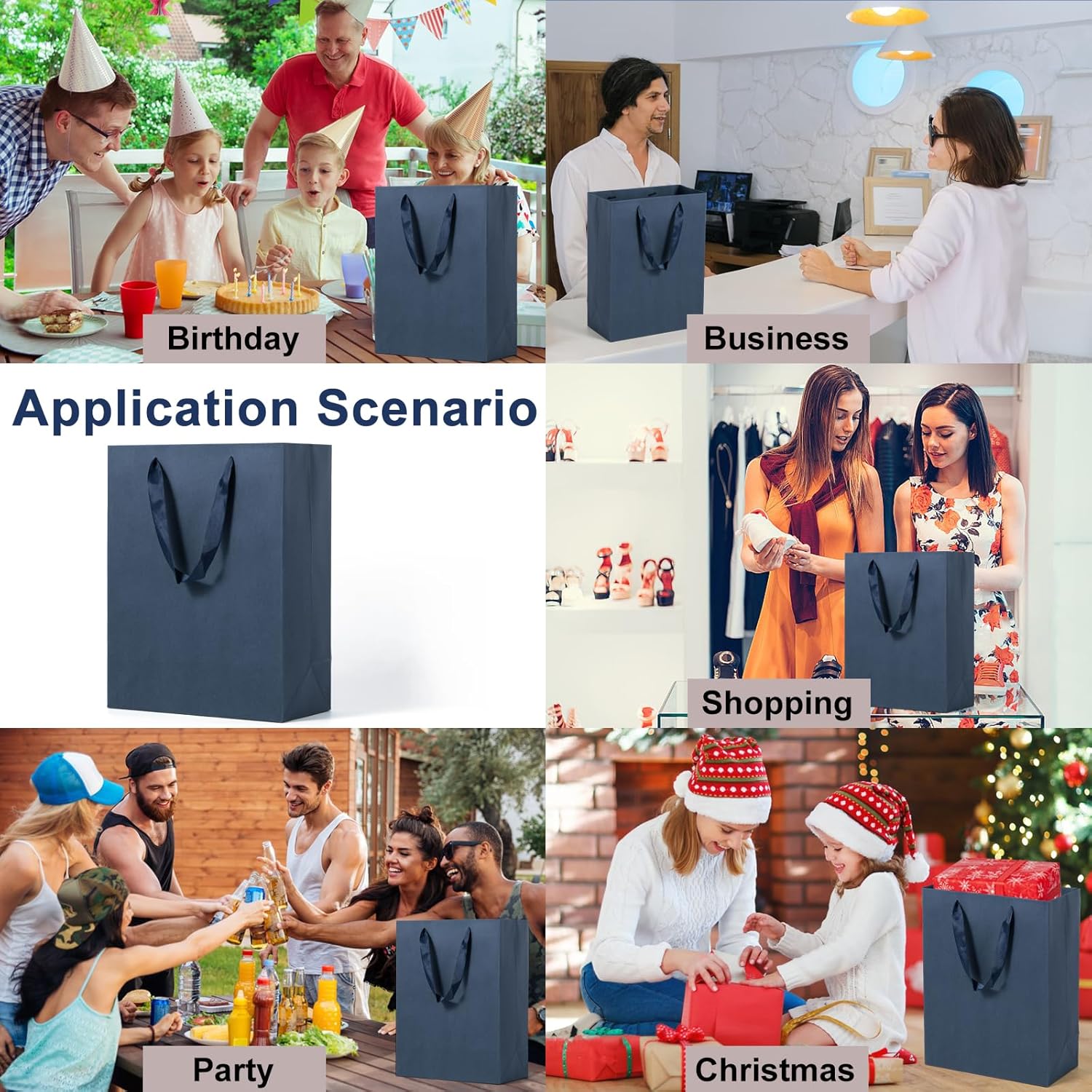 Dasofine 25pcs Navy Blue Gift Bags, Large Gift Bags 10" x 5" x 13", Thick Kraft Paper Favor Bags, Gift Bags with Handles for Party, Wedding, Baby Shower - Image 6