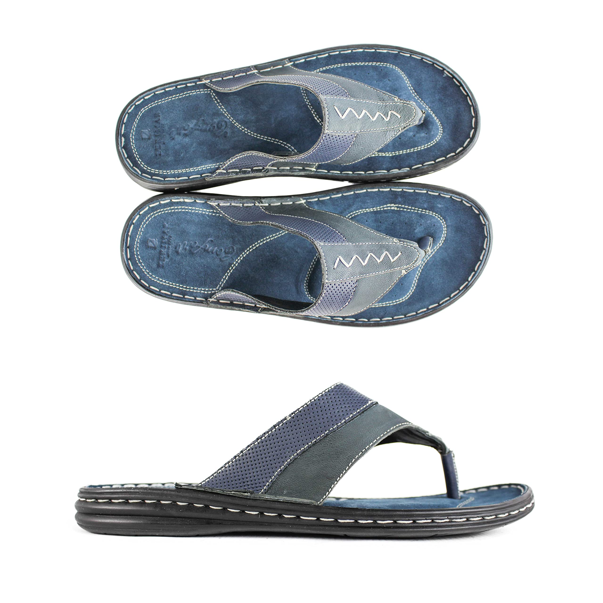 Zerimar Sandalia de Verano de Piel para Hombre | Chancla de Vestir de Dedo | Suela Goma Antideslizante | Plantilla Piel | Hecho a Mano