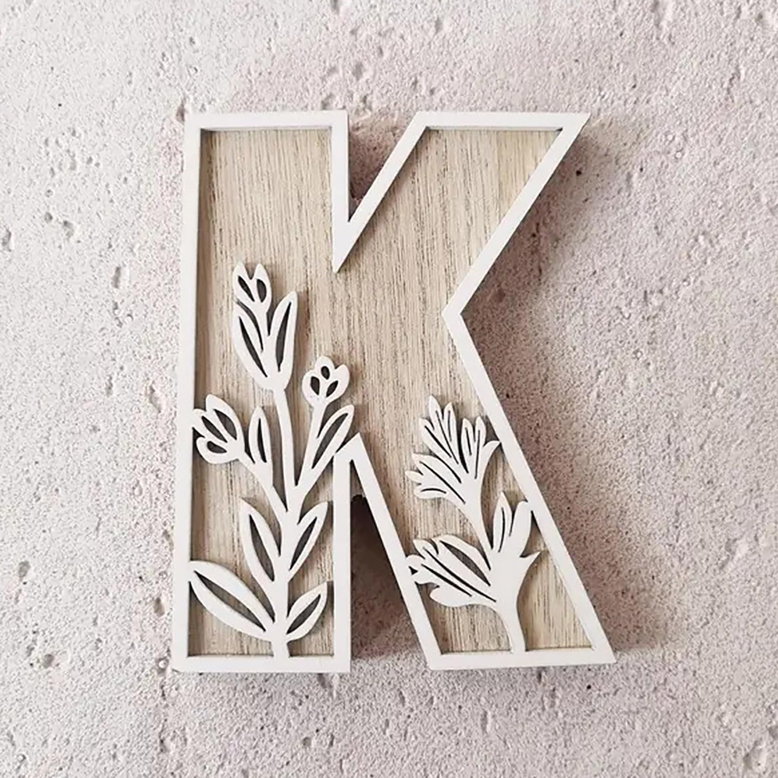 5 26 Letters for Wall Decoration Flowers Can Be Painted on Wood Nursery Letters Wooden Letters for Crafts Name Tags Wedding Home Decoration (K, One Size)