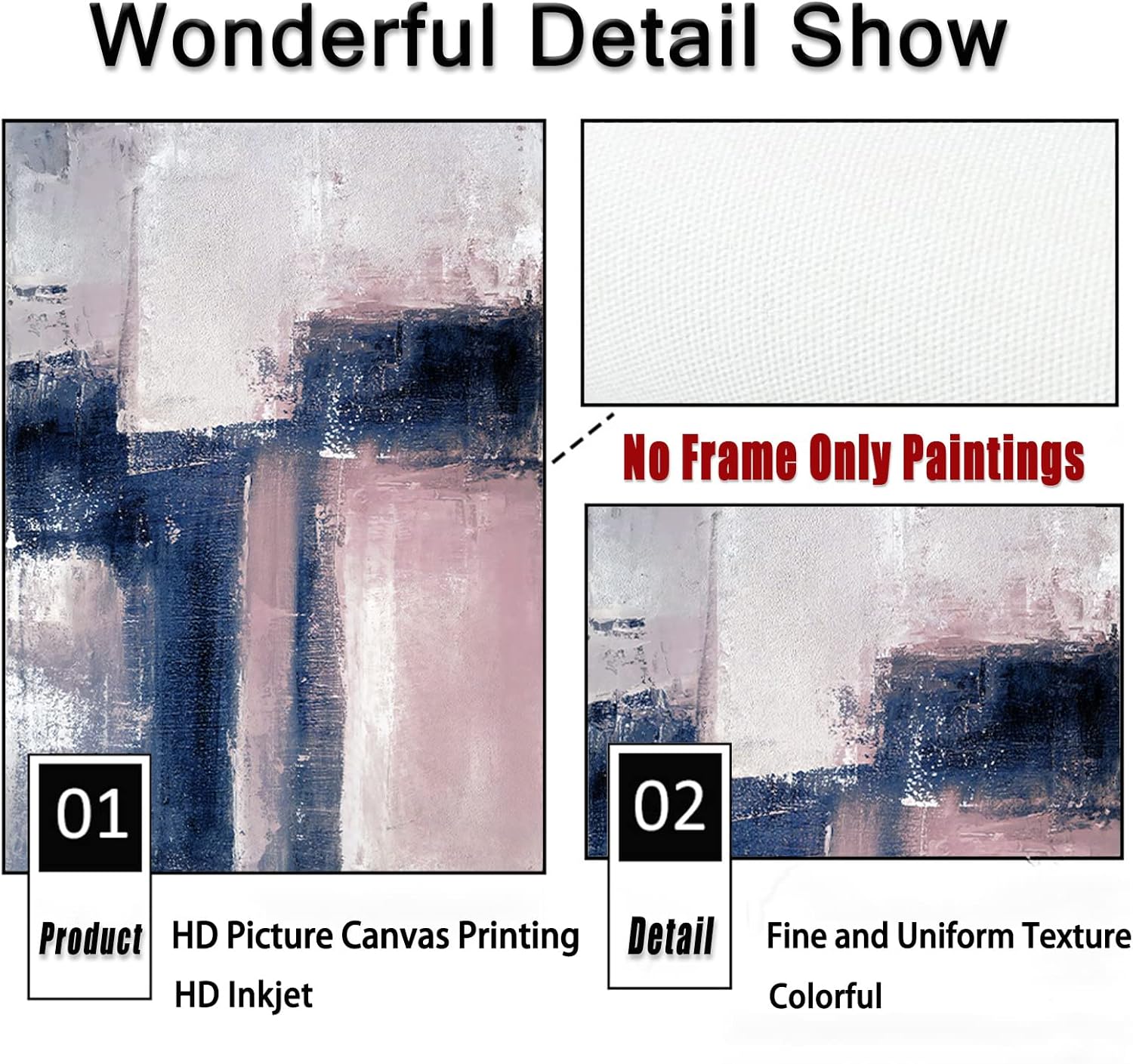 Blush Pink and Navy Blue Abstract Wall Art Canvas Prints Modern Blue Pink Abstract Texture Wall Art Picture Paintings for Living Room Bedroom Office Neutral Texture Artwork 16x24inx3pcs No Frame