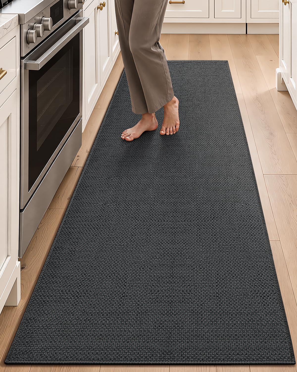 COLOR&GEOMETRY Kitchen Rugs Non Slip Washable 43x150cm, Grey