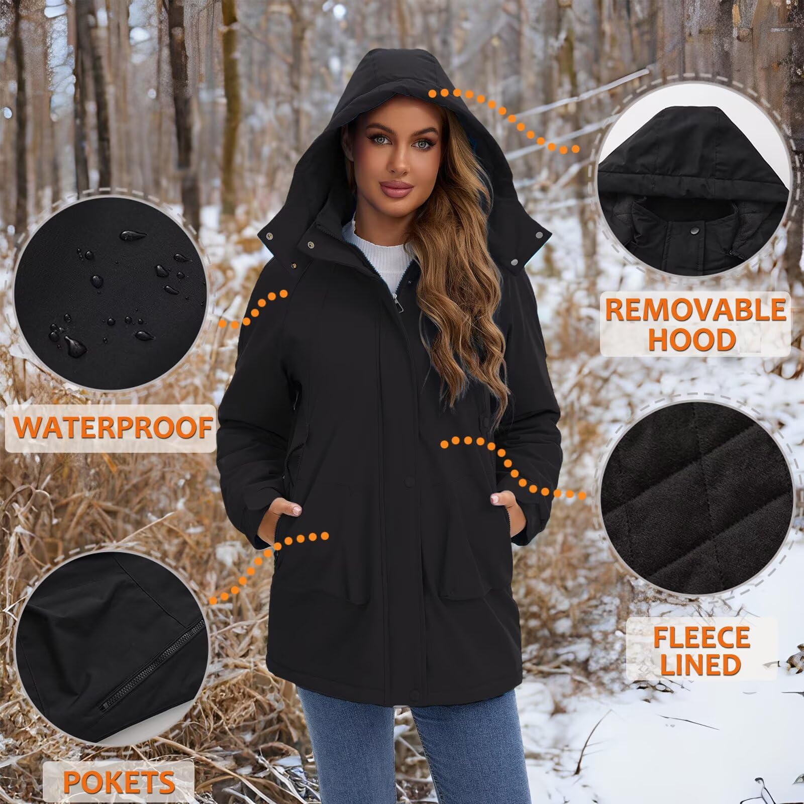 Chaquetas impermeables ligeras para mujer Abrigos largos de softshell con forro polar cálido para otoño-invierno