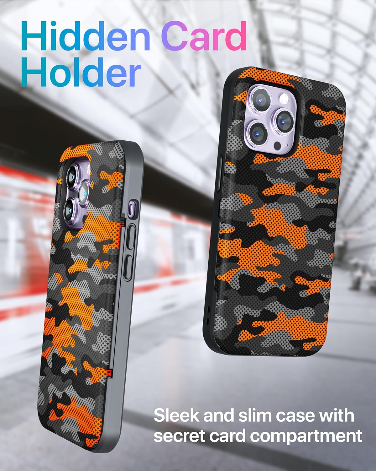 TORU for iPhone 14 Pro Max Wallet Case with Card Holder, Hidden ID Credit Card Slot Flip Kickstand, Slim Fit Shockproof Heavy Duty Phone Cover with Strap - Camouflage Pattern
