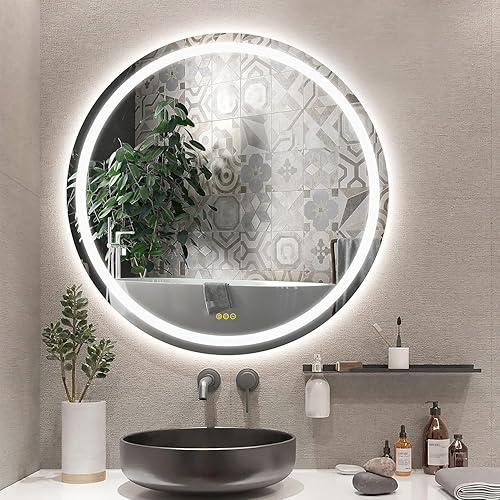 Espejo LED de baño redondo de 36 pulgadas, espejo de baño con luces, gran antiempañamiento, espejo de tocador LED montado en la pared, espejo de