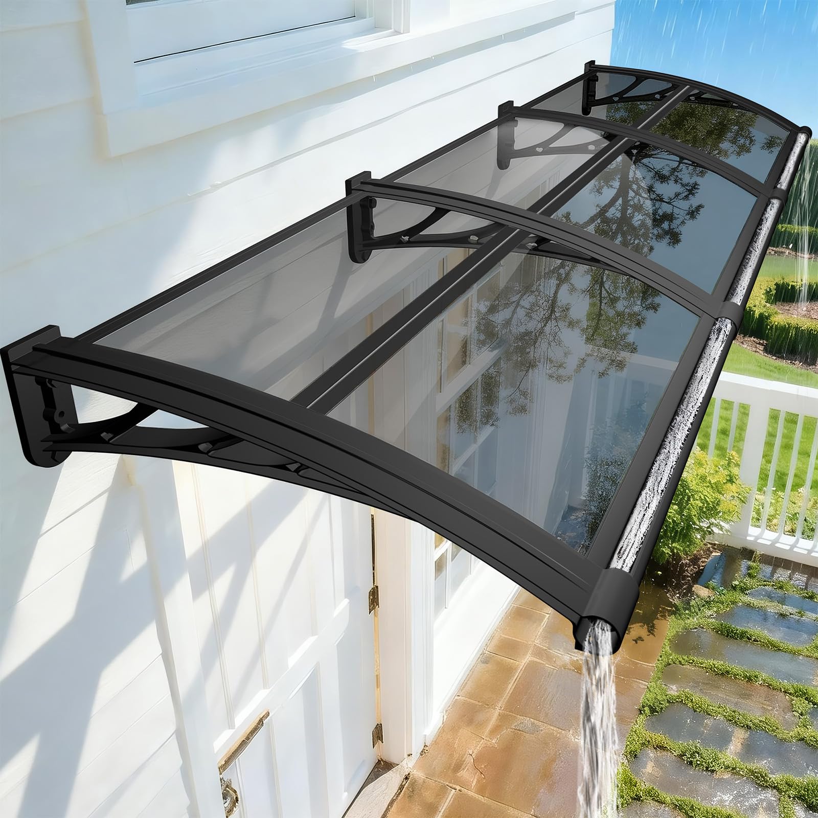 LWJSOCP 47" x 55" Window Canopy Aw for Door Entrance with Drain Sink Grey Polycarbonate Patio Overhang for Front Doors Weatherproof Outdoor Shelter