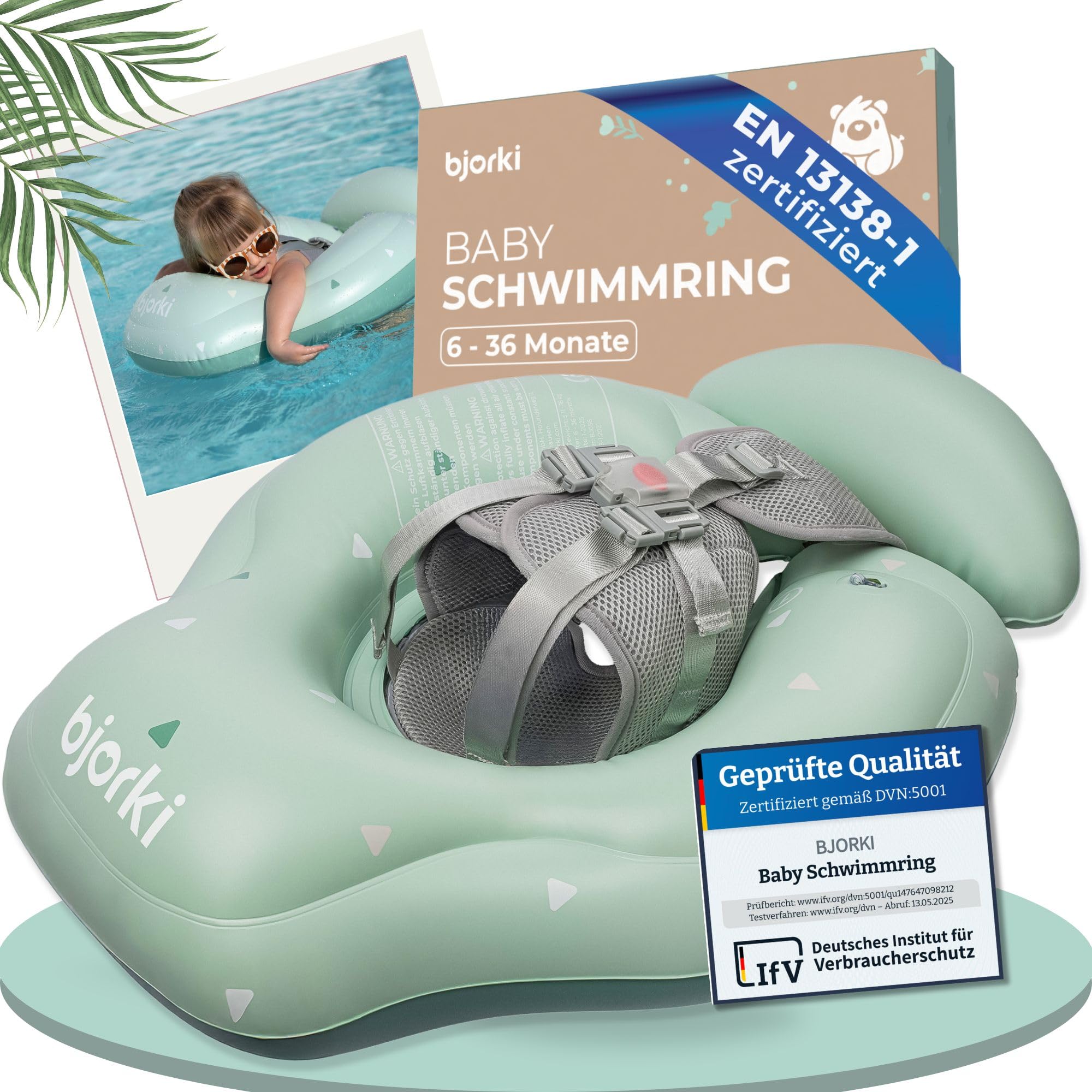 BJORKI® Schwimmring Baby – Stabil & sicher auf dem Wasser – Mitwachsender Schwimmreifen ab 6 Monate bis 3 Jahre – 40° Schwimmlage für natürliche Bewegungen – Robuste Schwimmhilfe Baby