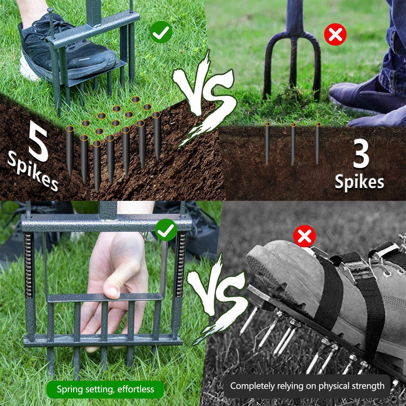 Aireador de hierba, aflojamiento plugger, herramienta de enchufe manual de coring spike hierba para jardinería jardín cuidado suelo césped mantenimiento