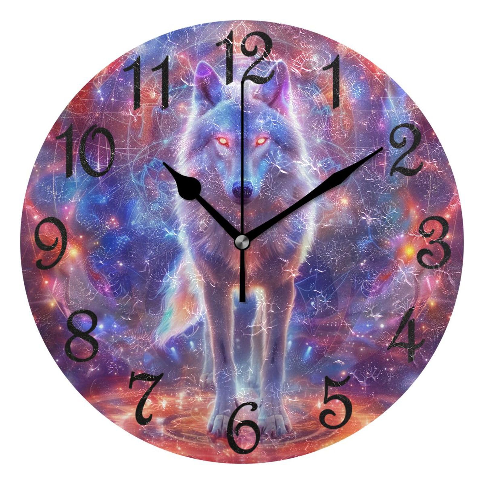 Horloge Murale Ronde Loup Silencieuse Contre le Bruit du Tic-Tac