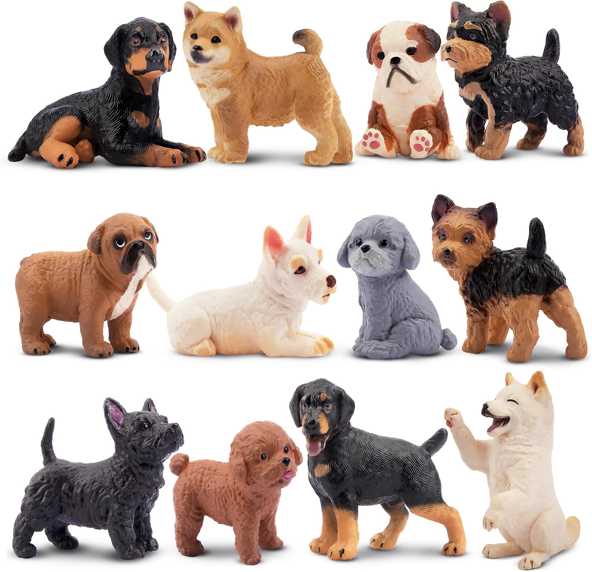 12PCS Dog Figurines Playset, Plastic Puppy Figures, Mini Dog Figures Toy Set Cake Toppers for Kids Toddlers, X-XIAOGOU02-DUB01