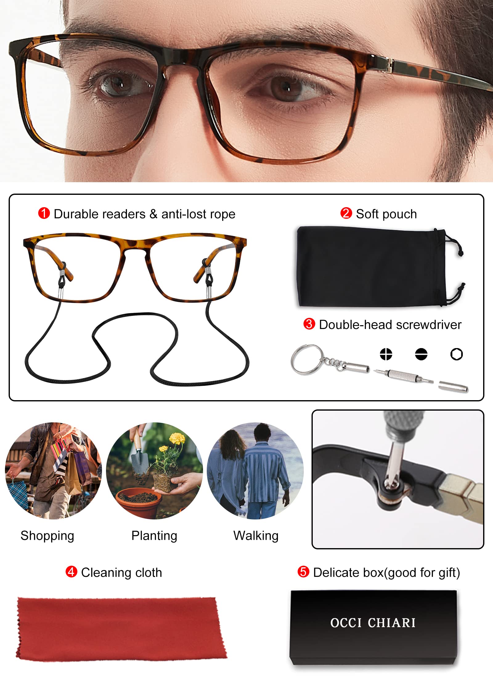 Amazon.com: OCCI CHIARI Large Frame Reading Glasses Men Stylish