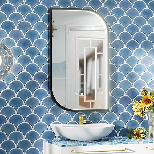 Miniatura 7 de Espejo LED de 55 x 32 pulgadas para baño con luces, espejos de tocador de baño iluminados para montar en la pared, regulables continuos, función de