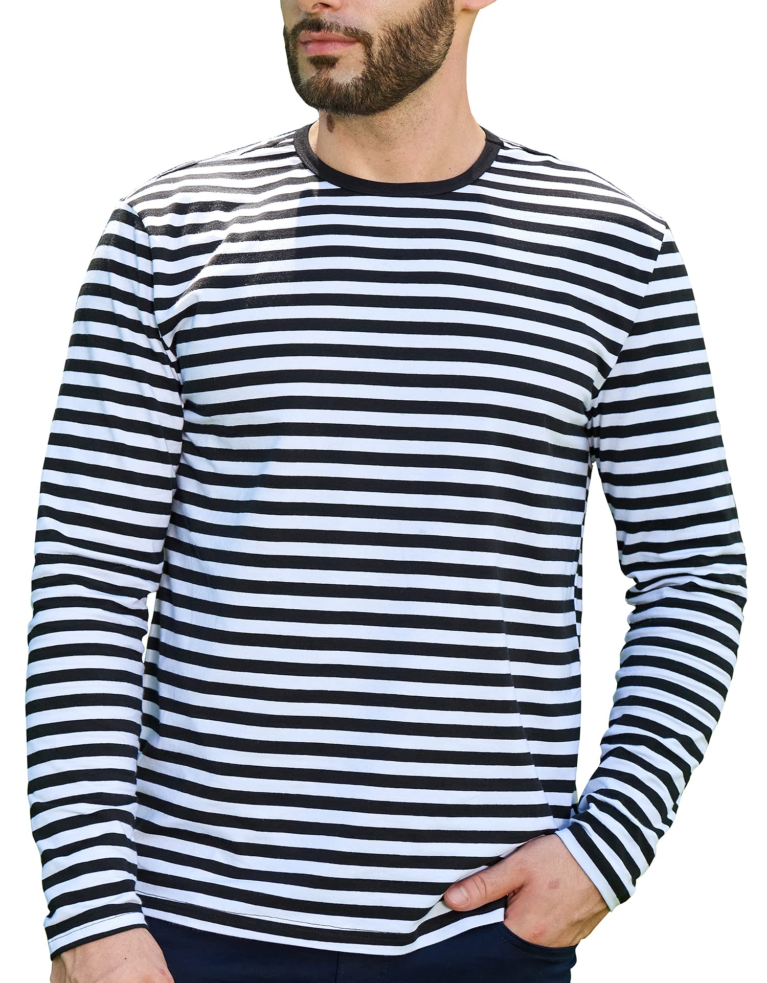 XTAPAN Men's French T-Shirt Slim Cotton Spandex Breton Striped Tee Shirt for Men