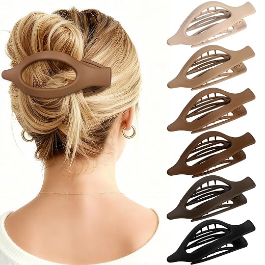 Flat Hair Clips for Women - 6 PCS French Flat Claw Clips Medium Hair Clips for Girls Large Hair Claw Clips for Thick or Thin Hair Strong Hold No Slip Hair Accessories for women (Brown)